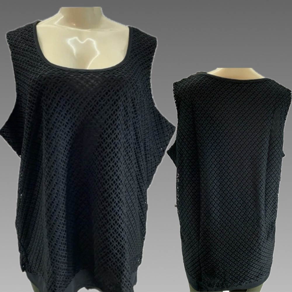 Liz Lange 2X Black Diamond Mesh Lined Sleeveless Tank Top Scoop Neckline